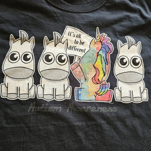 Unbranded Tops - Autism Awareness Unicorn Graphic Tshirt, Black, Size L